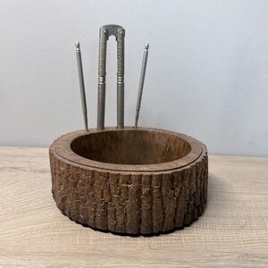 Nutcracker Set Faux Wood Bowl Plastic Nut Picks Cracker Mid Century Style